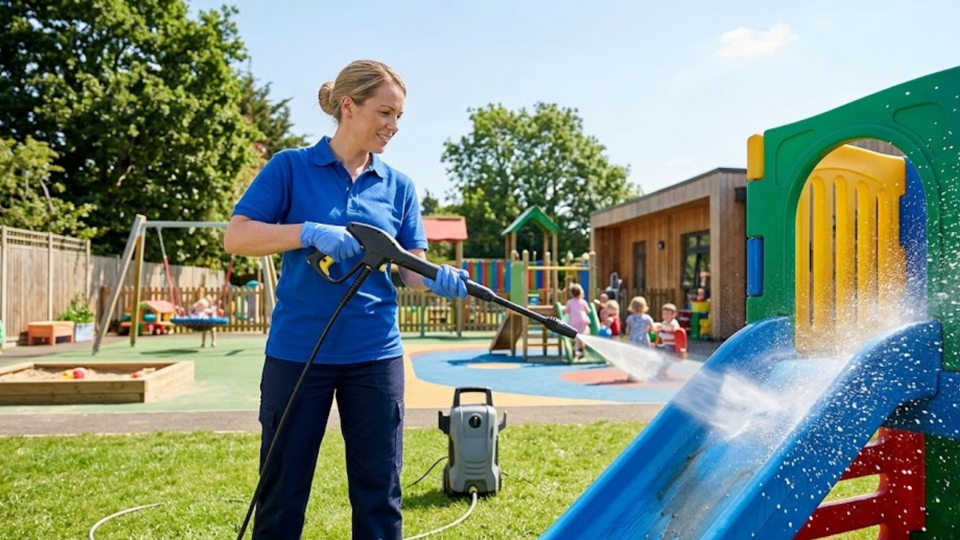 Childcare centre outdoor play area and sandpit cleaned and pressure washed — Melbourne